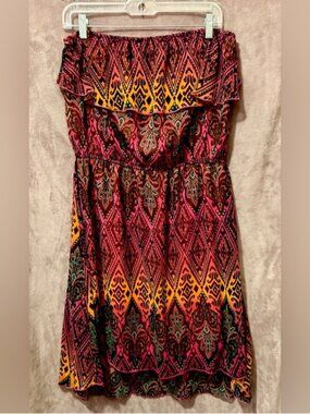 Maurices Strapless Pink and Yellow Patterned Summer Dress